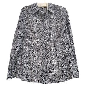 Coldwater Creek No Iron Black + White Cotton Animal Print Snakeskin Blouse 14